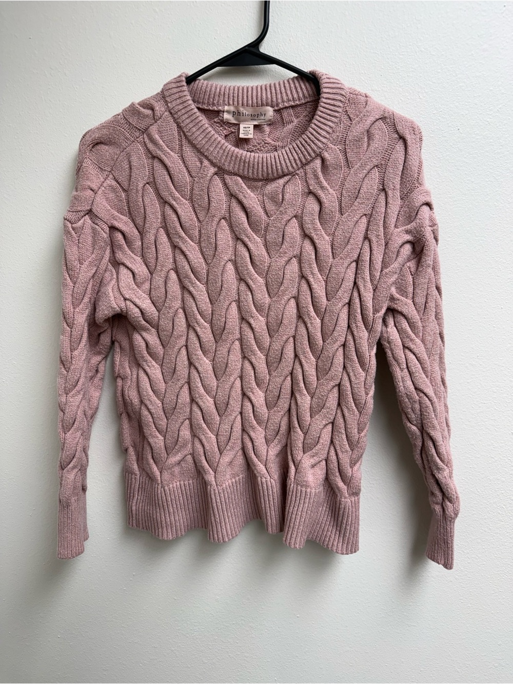 Philosophy Blush Pink Cable Knit Crewneck Sweater